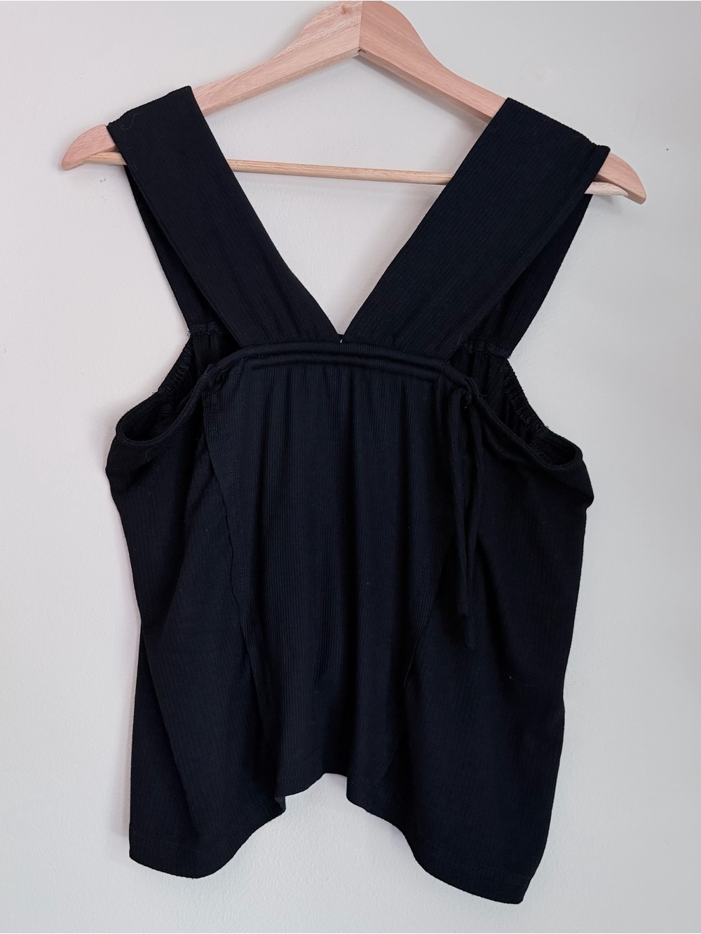 POL Black Wide-Strap Ribbed Tank Boho Beach Summer Top